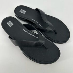 NEW FitFlop Gracie Leather Flip Flops Black Sandals Womens Size 7